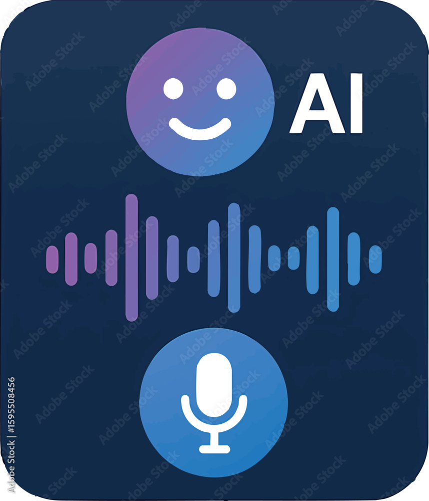 Poster flat vector ai voice assistant with waveform and microphone icon, modern interface look, isolated on