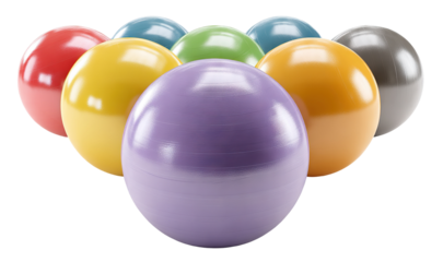 Set of colorful fitness balls for gym workout, isolated on transparent cutout background