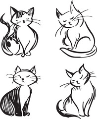 Fototapeta premium set of grunge sketch vector of funny adorable cats drawing