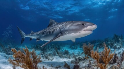 Fototapeta premium Tiger shark in coral reef