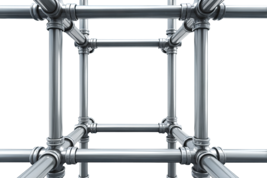 Industrial pipeline framework construction, isolated on transparent cutout background