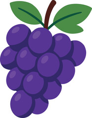 Flat vector bunch of grapes in flat style with bold purple tones and clean leaves