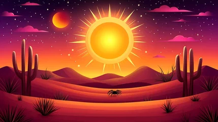 Fototapete Bordeaux A desert landscape at twilight, featuring vibrant colors and cacti.  © semut