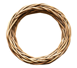 Round wicker frame made of braided twigs, isolated on transparent cutout background