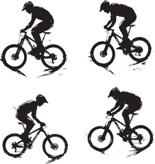 Fototapeta premium set of vector silhouettes of cyclist