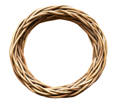 Round wicker frame made of braided twigs, isolated on transparent cutout background - Powered by Adobe