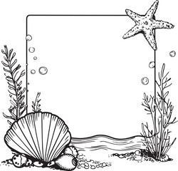 sketch drawing frame of seashell under the sea theme