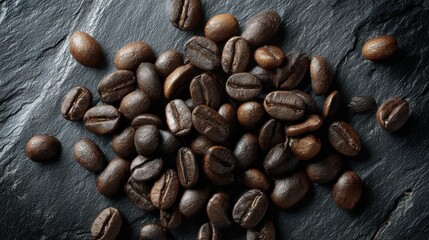 Freshly Roasted Coffee Beans on Dark Slate Background for Coffee Lovers