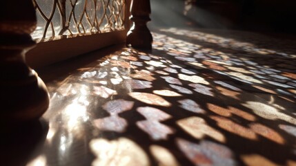 Beautiful Sunlight Casting Intricate Shadows on Wooden Surface