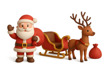 Fototapeta premium 3D Santa Claus with Sleigh and Reindeer Ready to Deliver Christmas Presents – Transparent Background