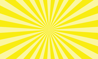 Bright Yellow Sunburst Background with Light Yellow Rays Radiating from the Center Point Creating a Dynamic Visual Pattern