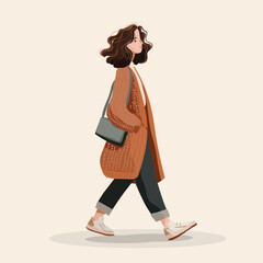 A stylish young woman strolls through an urban landscape showcasing contemporary fashion and a modern lifestyle.
