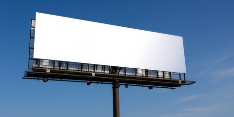 Obraz premium An empty billboard against a bright blue sky provides advertising space for any message.