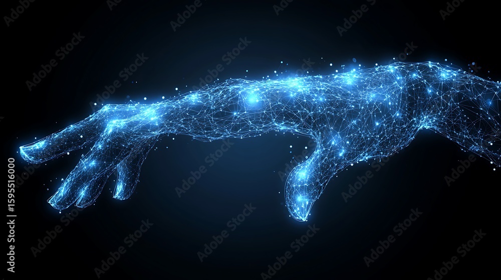 Poster abstract representation of a hand in a digital style.