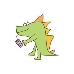Dinosaur, dragon, drinks cocktail, hand drawn. Cartoon animals isolated on white background. Doodle. Vector i