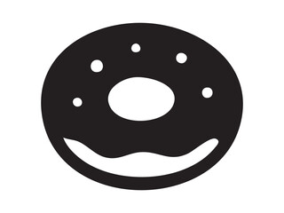 Fototapeta premium Black silhouette of classic doughnut isolated on white background, graphic illustration. concept of dessert, sweet treat, bakery, icon, logo, design element