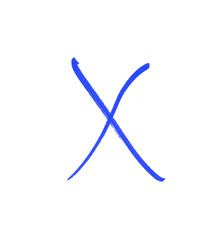 Hand-Drawn Blue X Mark on png Background - Brush Stroke Cross Symbol for Incorrect, Delete, Reject, and Error, 
