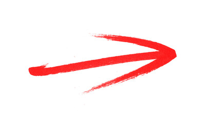 Hand-Drawn Red Right Arrow on White Background - Brush Stroke Pointer Symbol for Direction, Next, and Forward Movement