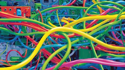 Colorful tangled wires and electronic components