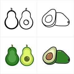 Avocado icon set with line and colorful design. Suitable for element graphic design or kids coloring book