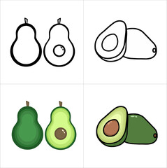 Avocado icon set with line and colorful design. Suitable for element graphic design or kids coloring book