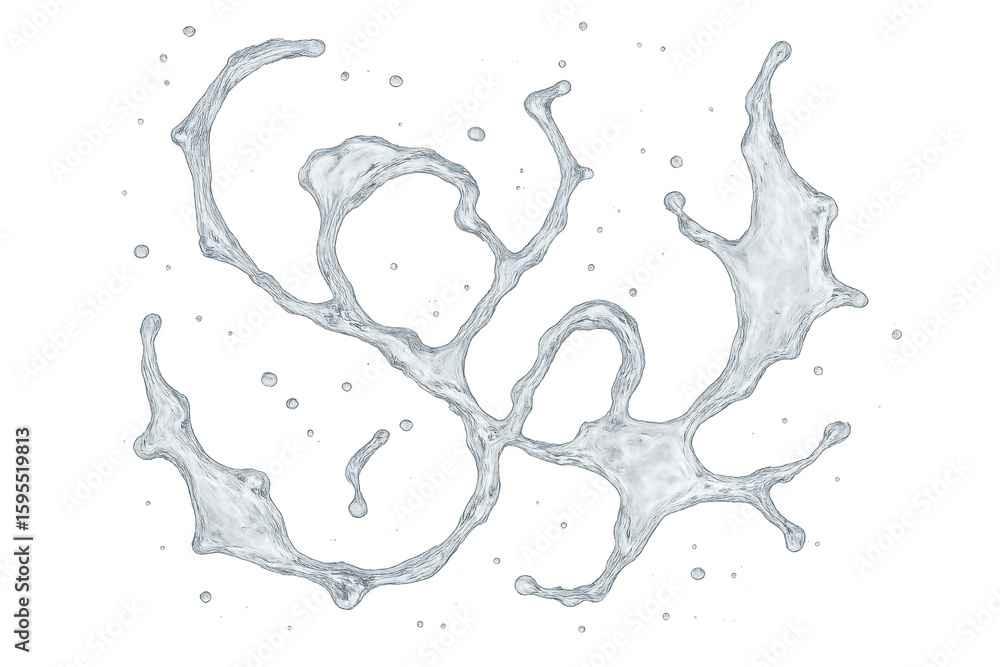 Poster pure, refreshing water splashes dynamically against a transparent background, creating an energetic 