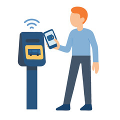 Flat Illustration Contactless Payment System Using Smartphone at Public Transportation Machine