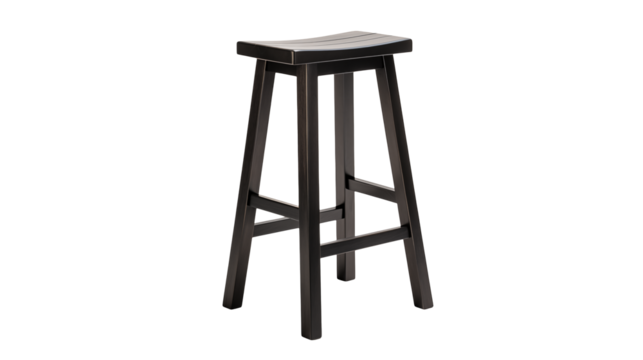 Wooden saddle seat barstool on a transparent background