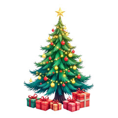 Christmas tree with gifts and decorations