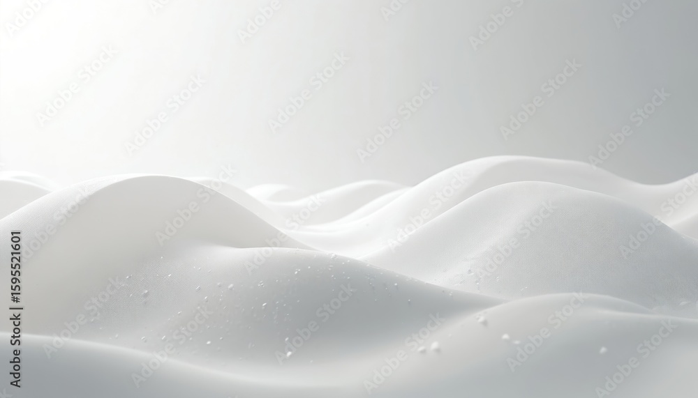 Poster abstract white flowing waves with subtle texture and small water droplets. minimalist design with so