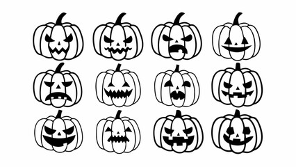 Traditional American Tattoo Halloween Flash Sheet - Vintage Skull, Pumpkin, Witch & Ghost - Bold Black & Red Line Art.