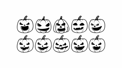 Traditional American Tattoo Halloween Flash Sheet - Vintage Skull, Pumpkin, Witch & Ghost - Bold Black & Red Line Art.