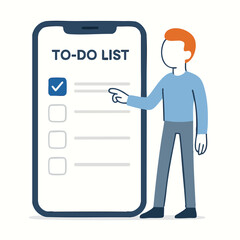 Flat Illustration of Man Pointing To-Do List on Smartphone Application