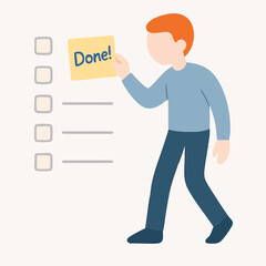 Modern Flat Illustration of Man Checking off a List of Tasks
