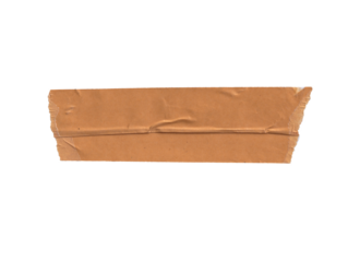 Torn Brown Packing Tape Piece on png Background - Isolated Wrinkled Adhesive Element for Labels, Packaging, and Design Overlays

