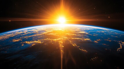Earth rising with a bright sunrise.