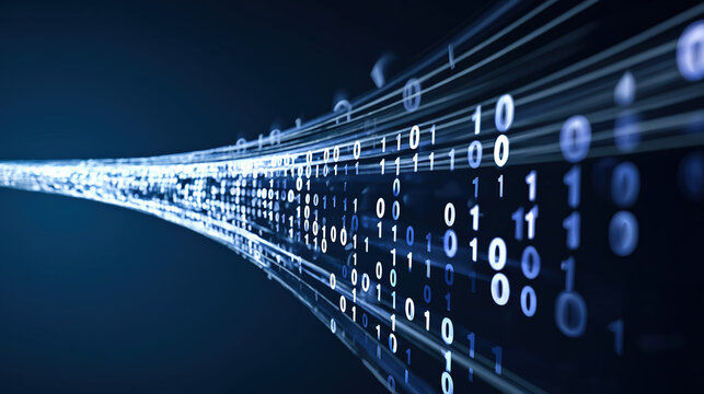 Futuristic Binary Code Wave on Abstract Minimal Background &ndash; Digital Data Flow, Cyber Technology Concept, Space for Design, Tech Innovation Visualization