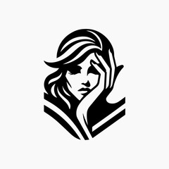 Monochrome Stylized Portrait of a Woman Contemplating.