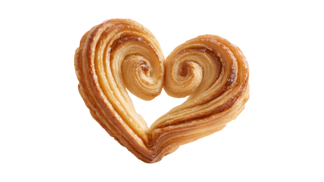 Crispy Heart Shaped Palmier Cookie isolated On Transparent Png Background.