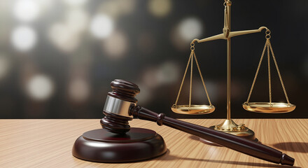 judge gavel, law books and scales of justice on desk in lawyer office. legal justice concept.