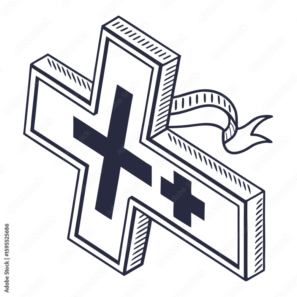 Poster basic flat medical cross icon design featuring a sharp clean vector illustration suitable for health
