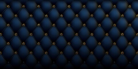 A stunning, navy blue leather tufted background with golden button detailing is displayed