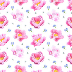 seamless watercolor pattern with delicate peonies