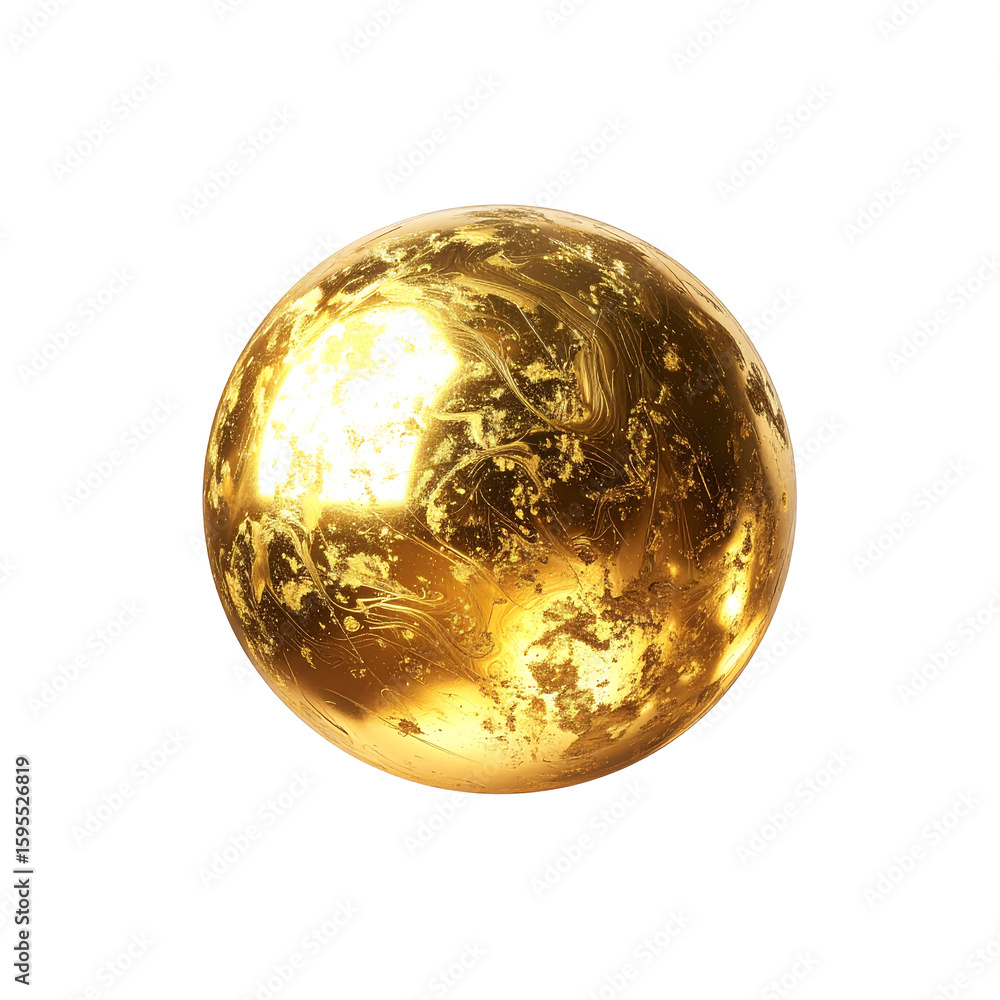 Poster gleaming sphere with golden texture, a stunning visual element on transparent background