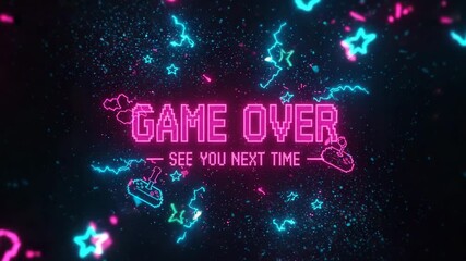 Neon 'game over' message with pixel art and animated elements - Powered by Adobe