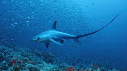 Obraz premium Shark in deep blue ocean