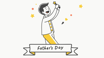 Naklejka premium Happy Father's Day cartoon illustration with man holding star.