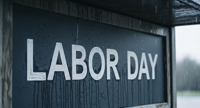 Labor Day sign. Celebrating American workers. Dark backdrop. Ideal for holiday promotions, social media, and themed designs. Commemorating contributions of workers.