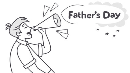 Fototapeta premium A person is using a megaphone to announce Father's Day, with a speech bubble and stars.
