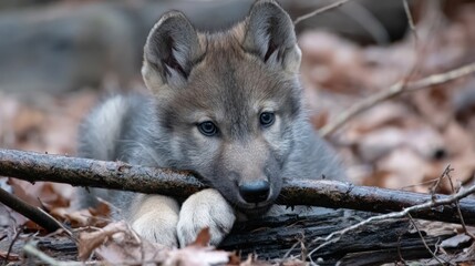 Gray wolf pup resting